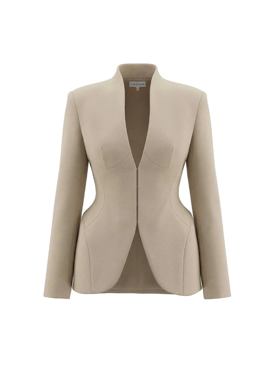 Sculpted Waist Deep V Tailored Blazer