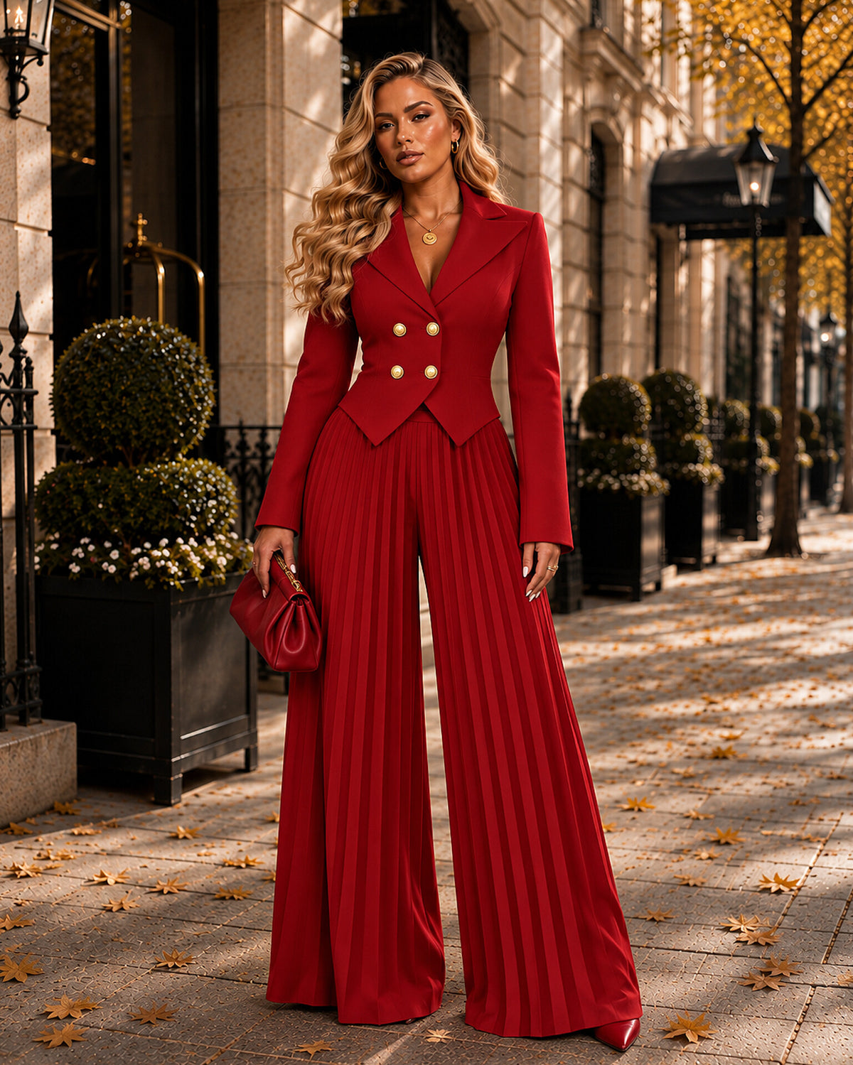 Tailored Pleated Wide-Leg Co-ord
