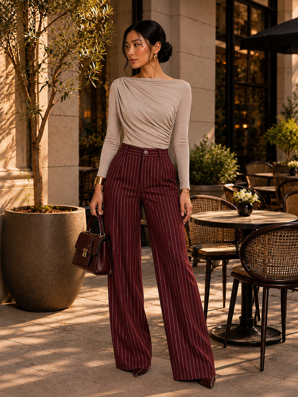 Ruched Asymmetric Long-Sleeve Top