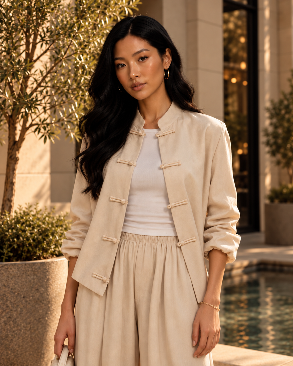 Frog Button Satin Trouser Co-Ord