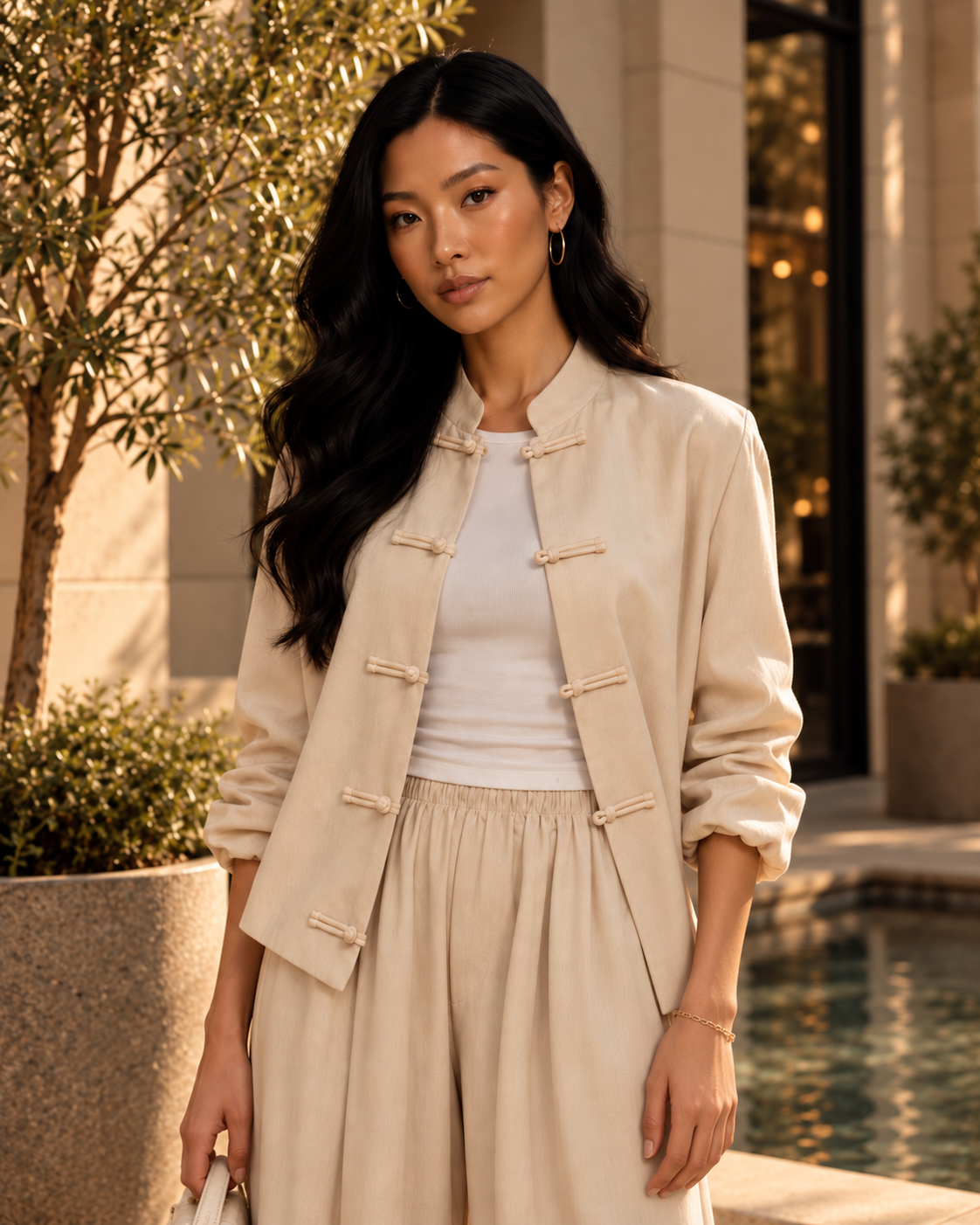 Frog Button Satin Trouser Co-Ord