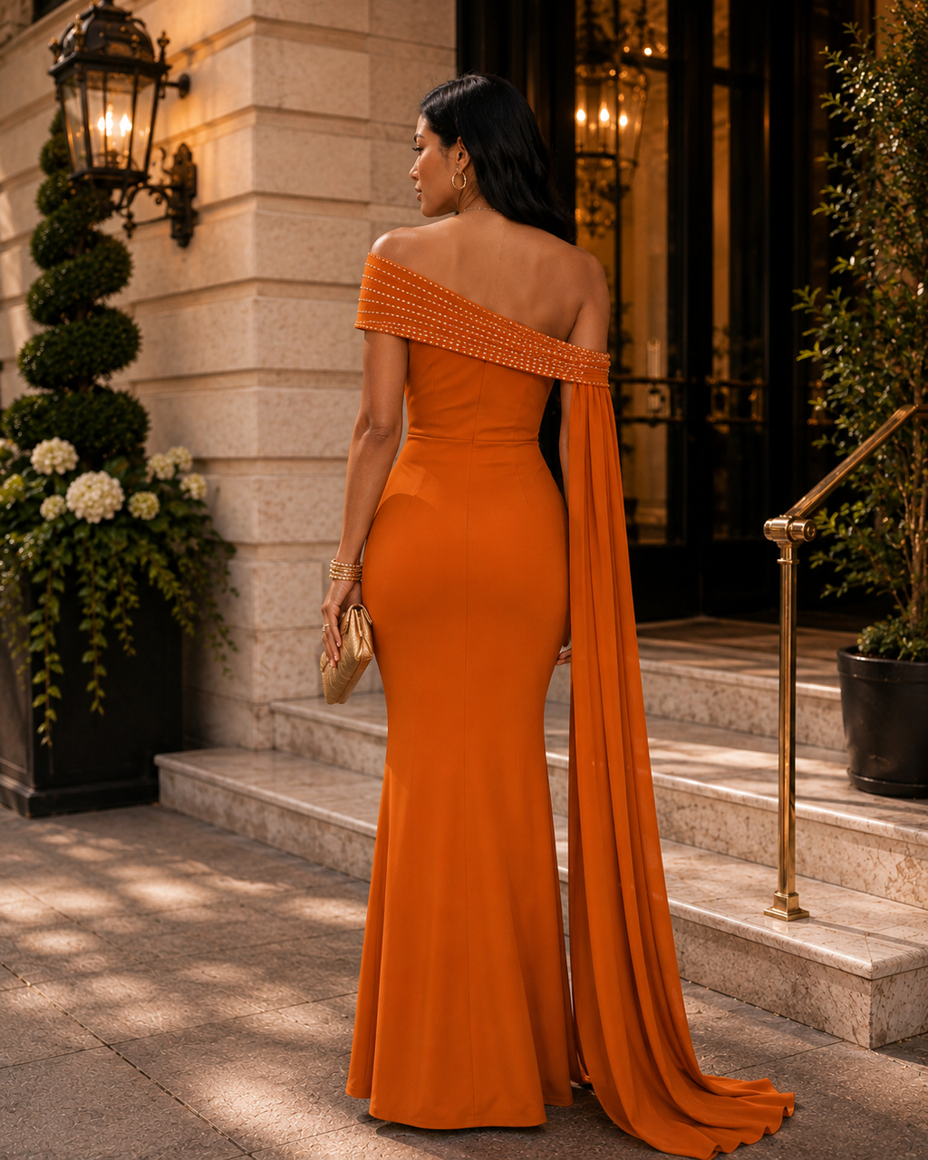Embellished Off Shoulder Maxi Dress