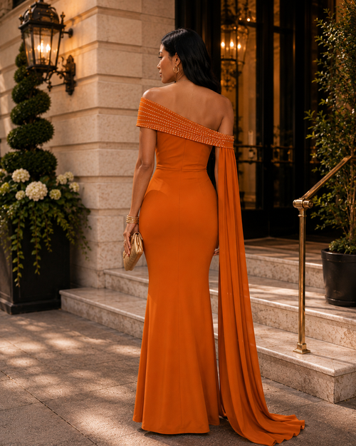 Embellished Off Shoulder Maxi Dress