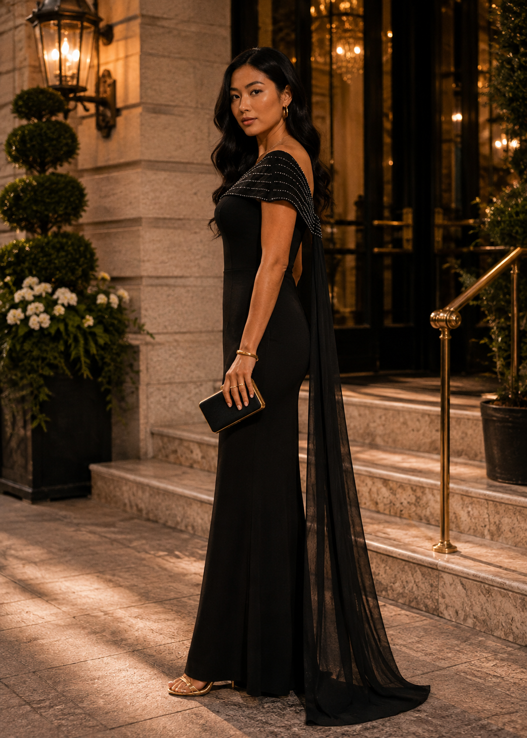 Embellished Off Shoulder Maxi Dress