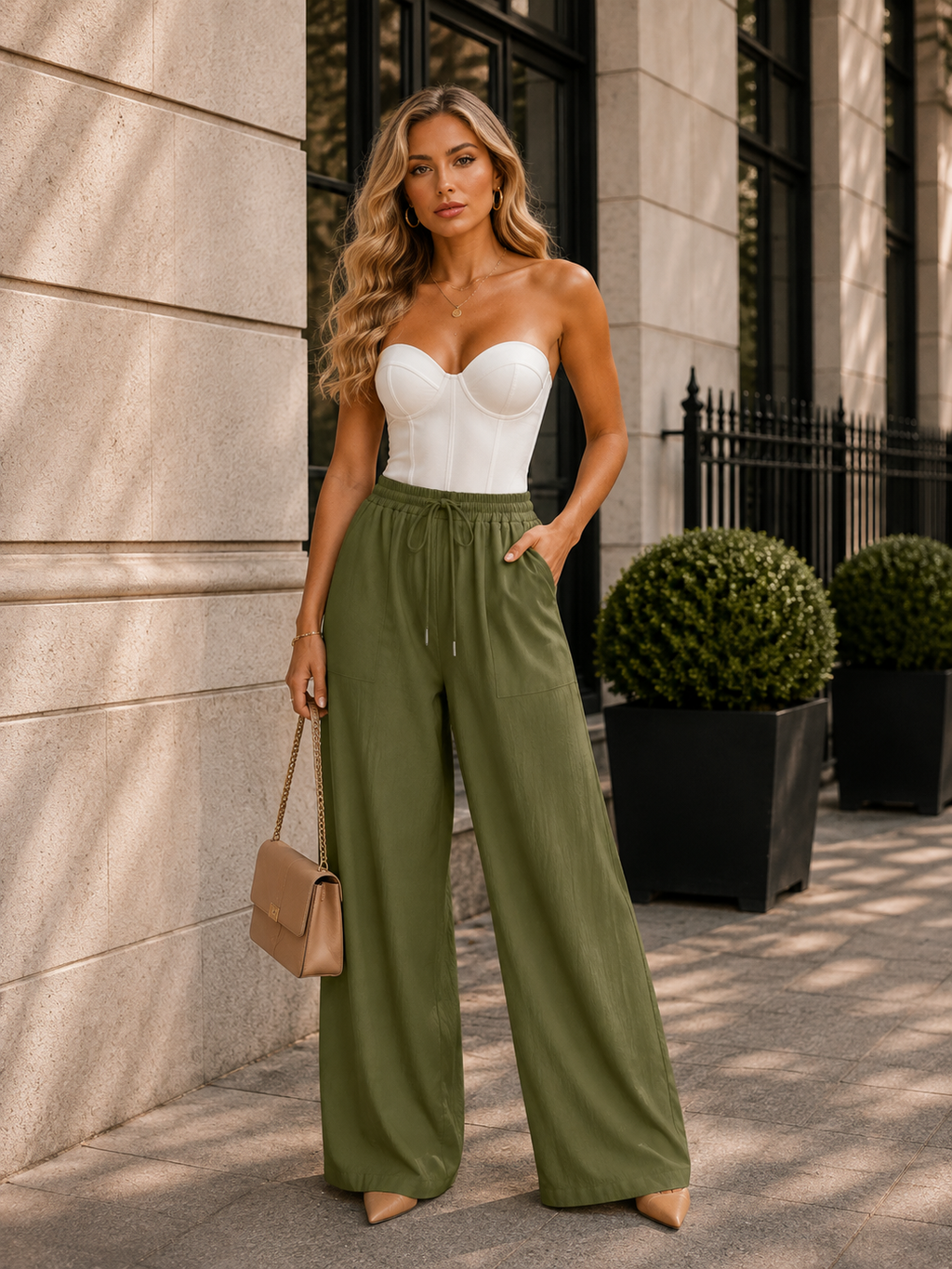 Drawstring Wide Leg Trousers