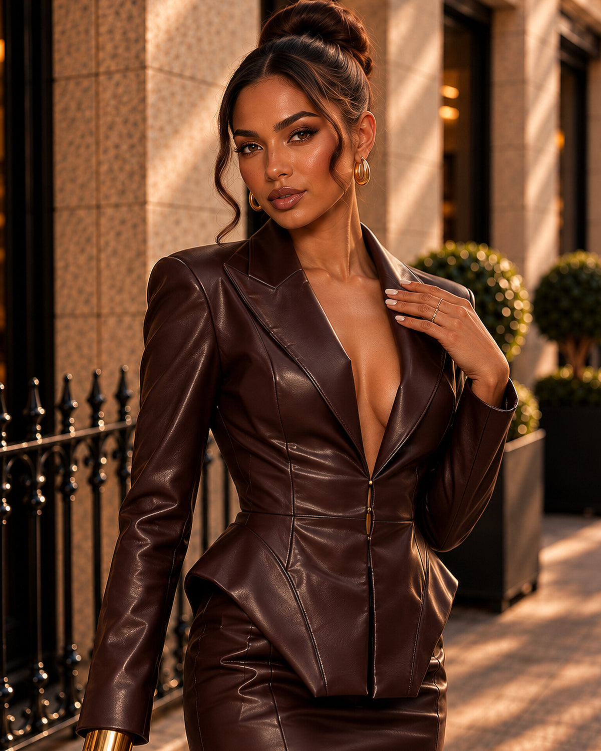 Faux-Leather Blazer & Mini Skirt Co-ord