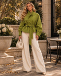 Olive Cinched-Waist Oversized Jacket