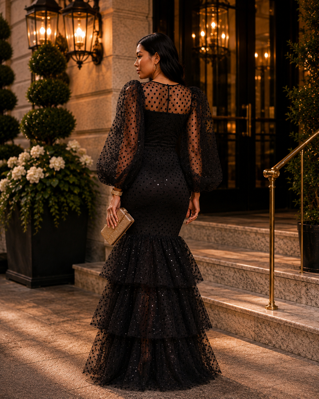Polka Dot Puff Sleeve Maxi Dress