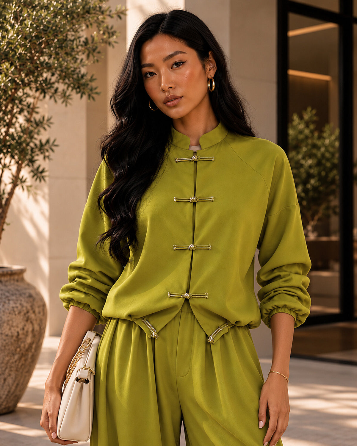 Frog Button Satin Trouser Co-Ord
