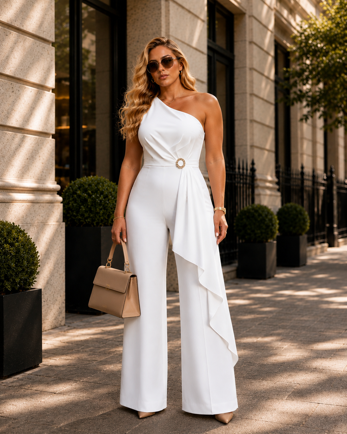 One Shoulder Ruffle Wide Leg Jumpsuit