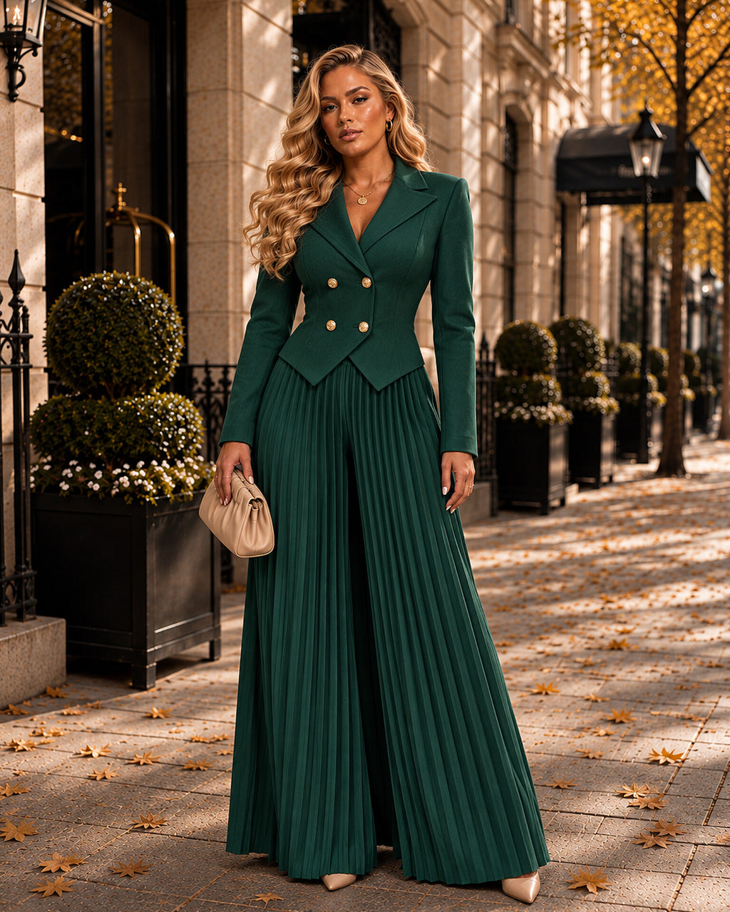 Tailored Pleated Wide-Leg Co-ord