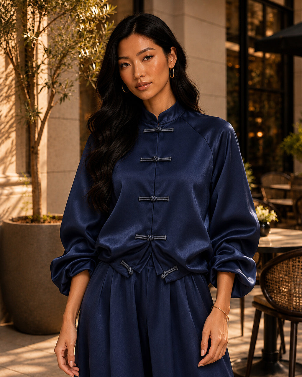 Frog Button Satin Trouser Co-Ord