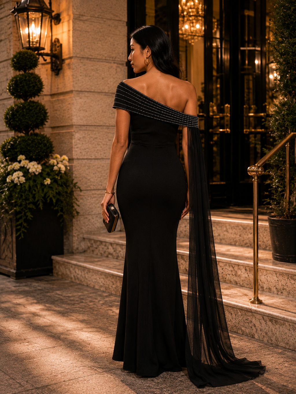 Embellished Off Shoulder Maxi Dress