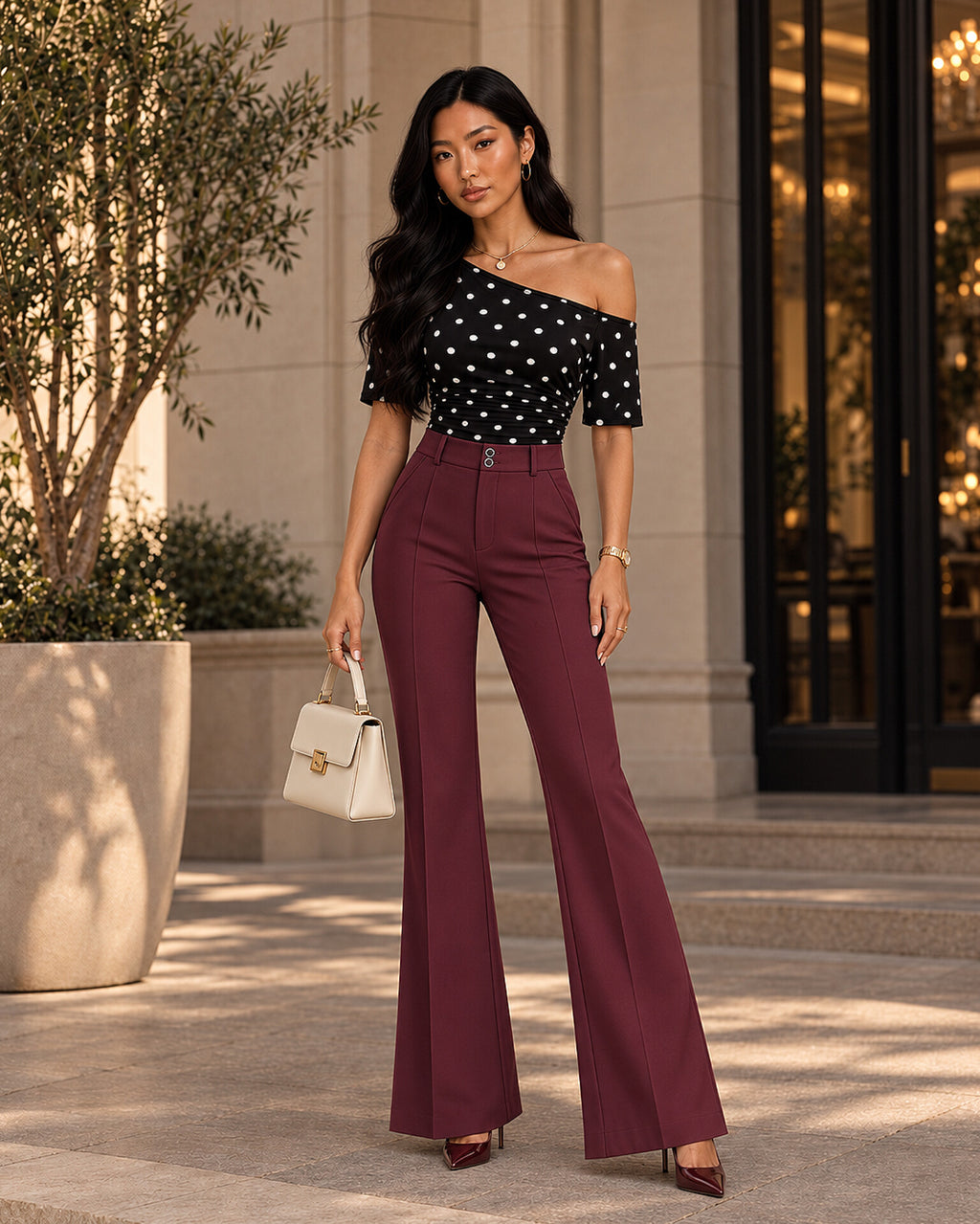 High-Waisted Flared Trousers