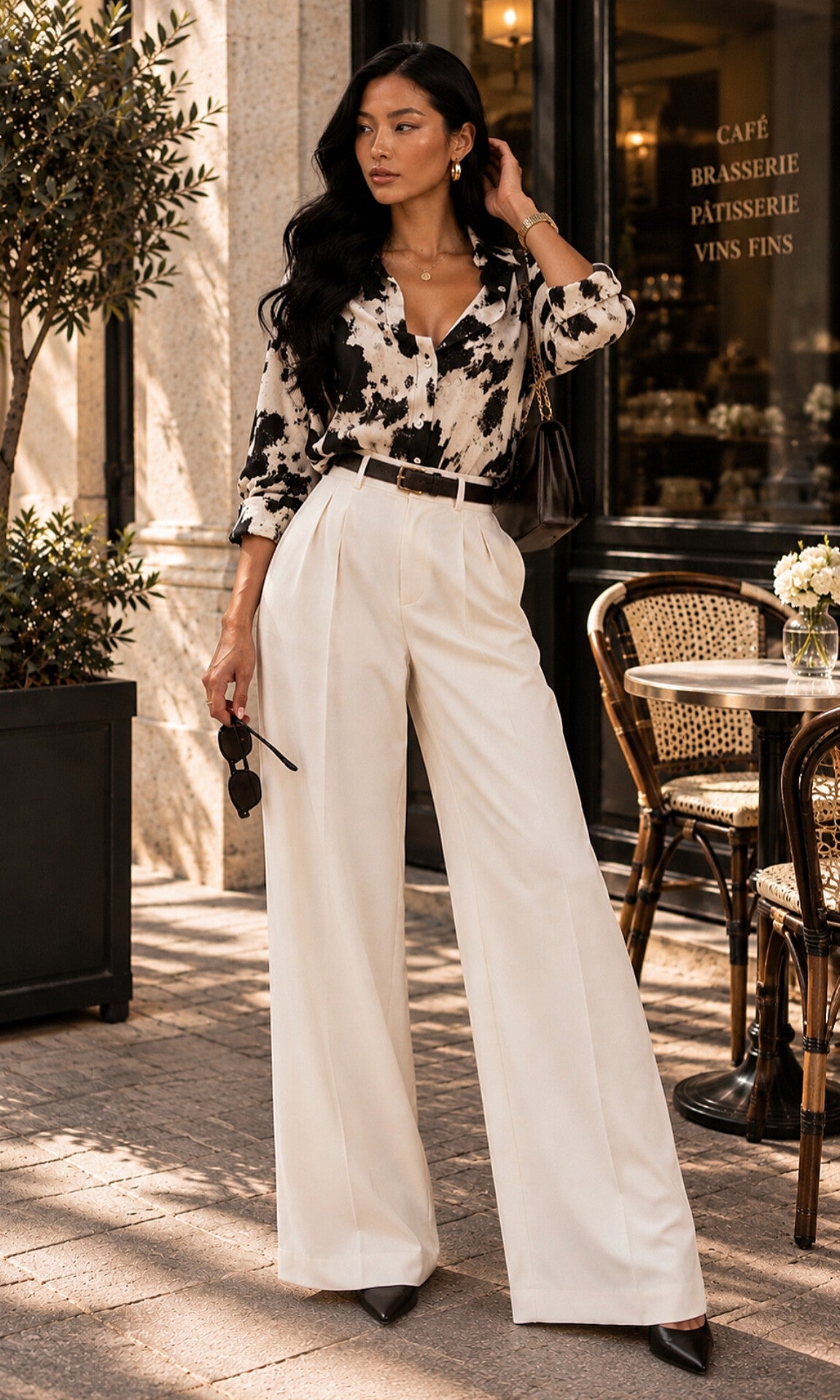 Abstract Print Button-Up Blouse