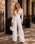Lace Detail Belted Wide Leg Jumpsuit