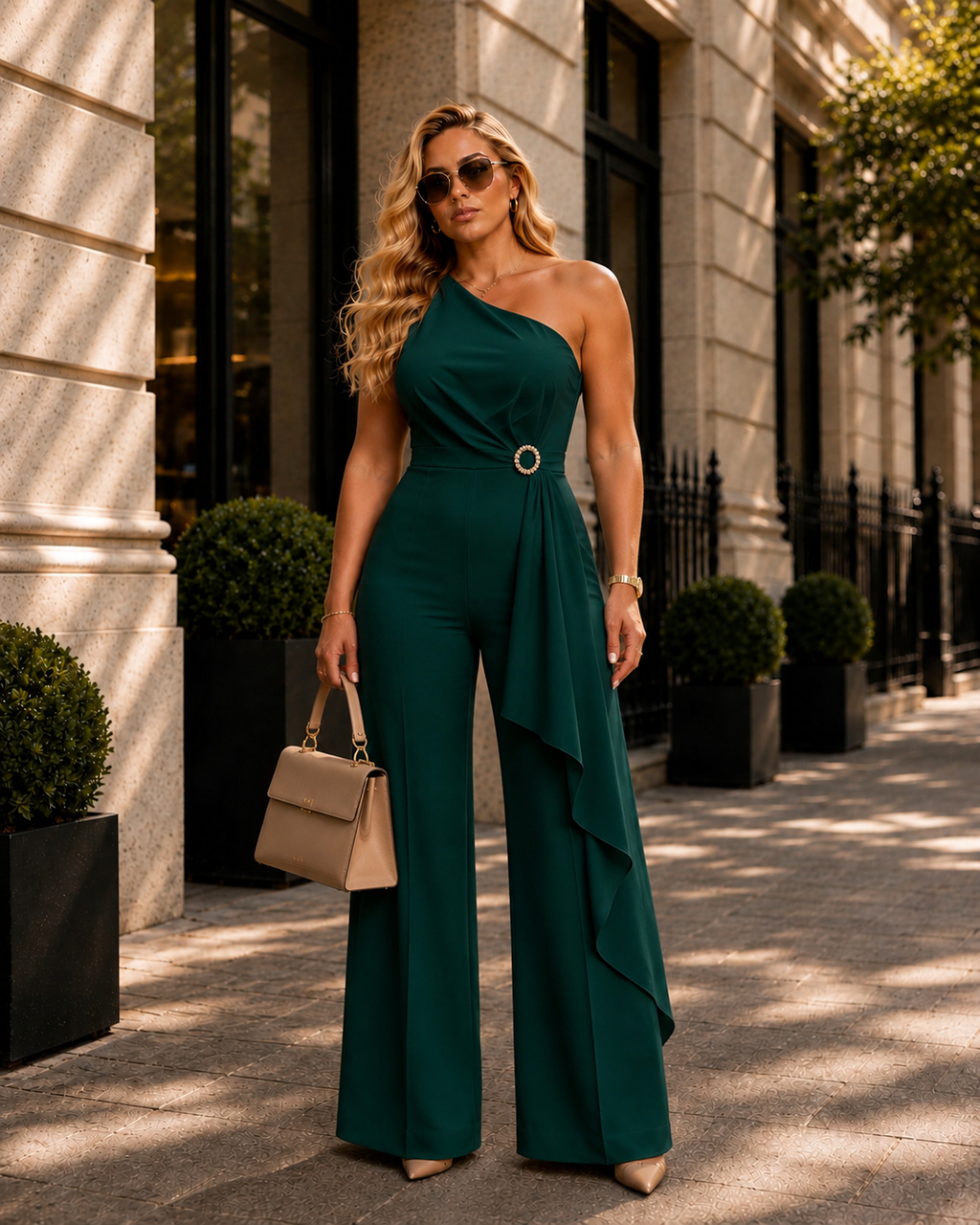 One Shoulder Ruffle Wide Leg Jumpsuit