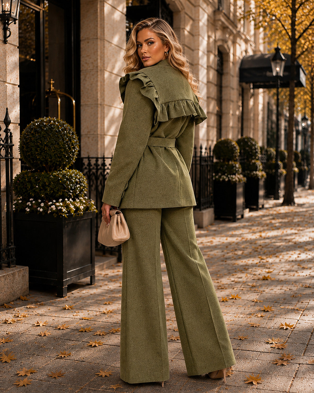 Ruffle Detail Blazer & Wide-Leg Trouser Co-Ord