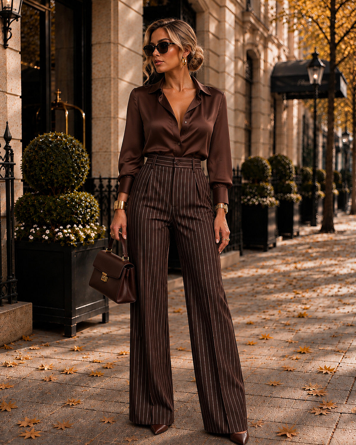 Pleated Wide-Leg Tailored Trousers