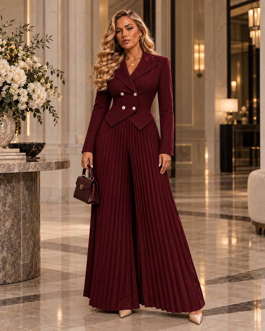 Tailored Pleated Wide-Leg Co-ord