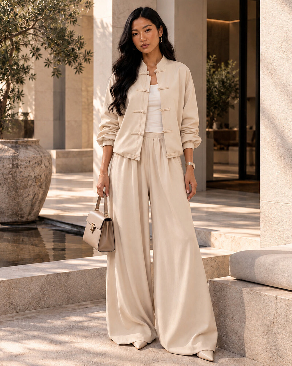 Frog Button Satin Trouser Co-Ord
