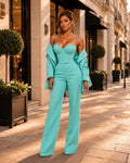 Strapless Top, Blazer & Wide-Leg Trouser Three-Piece Set