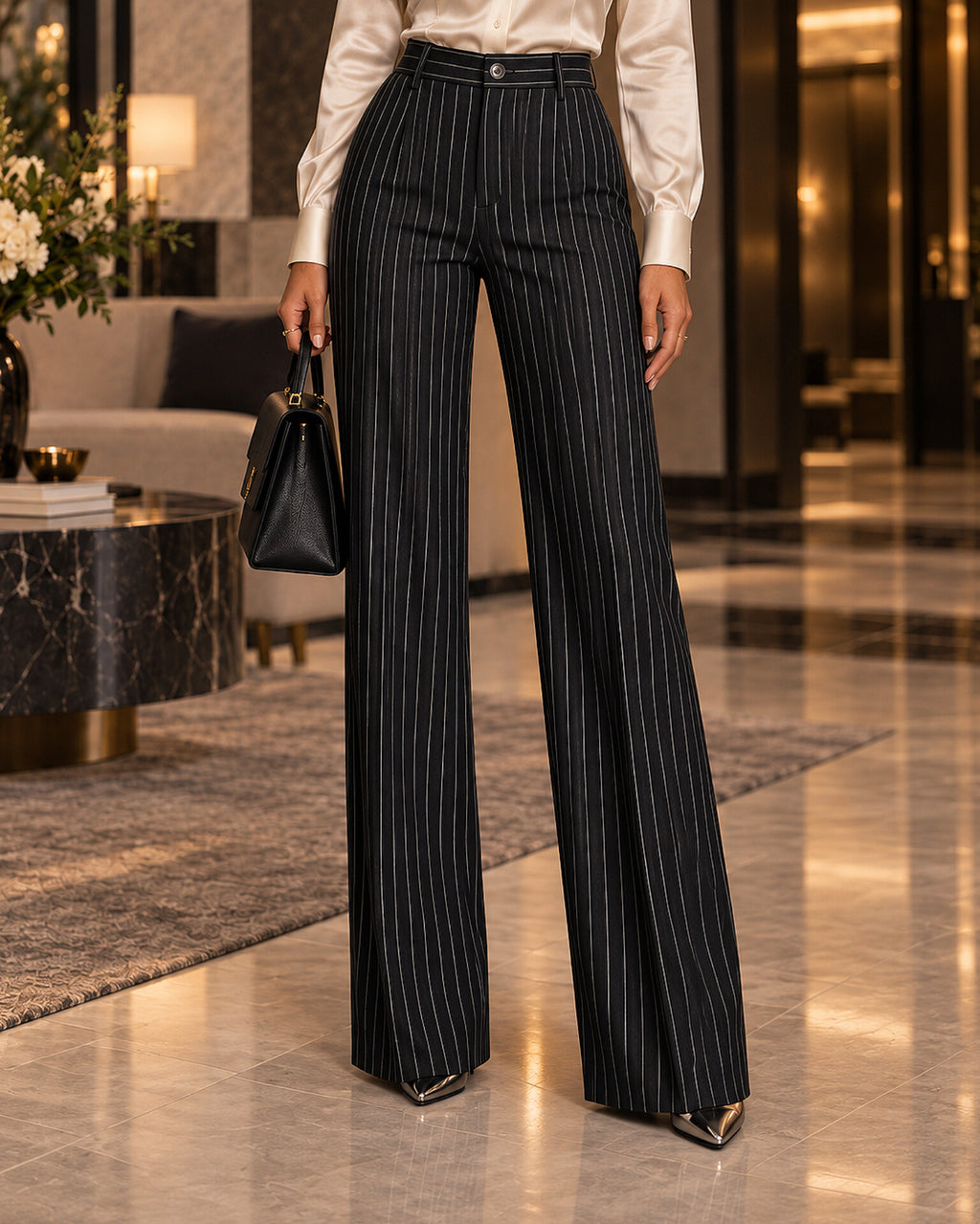 Pleated Wide-Leg Tailored Trousers