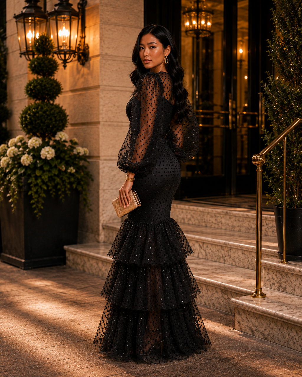 Polka Dot Puff Sleeve Maxi Dress