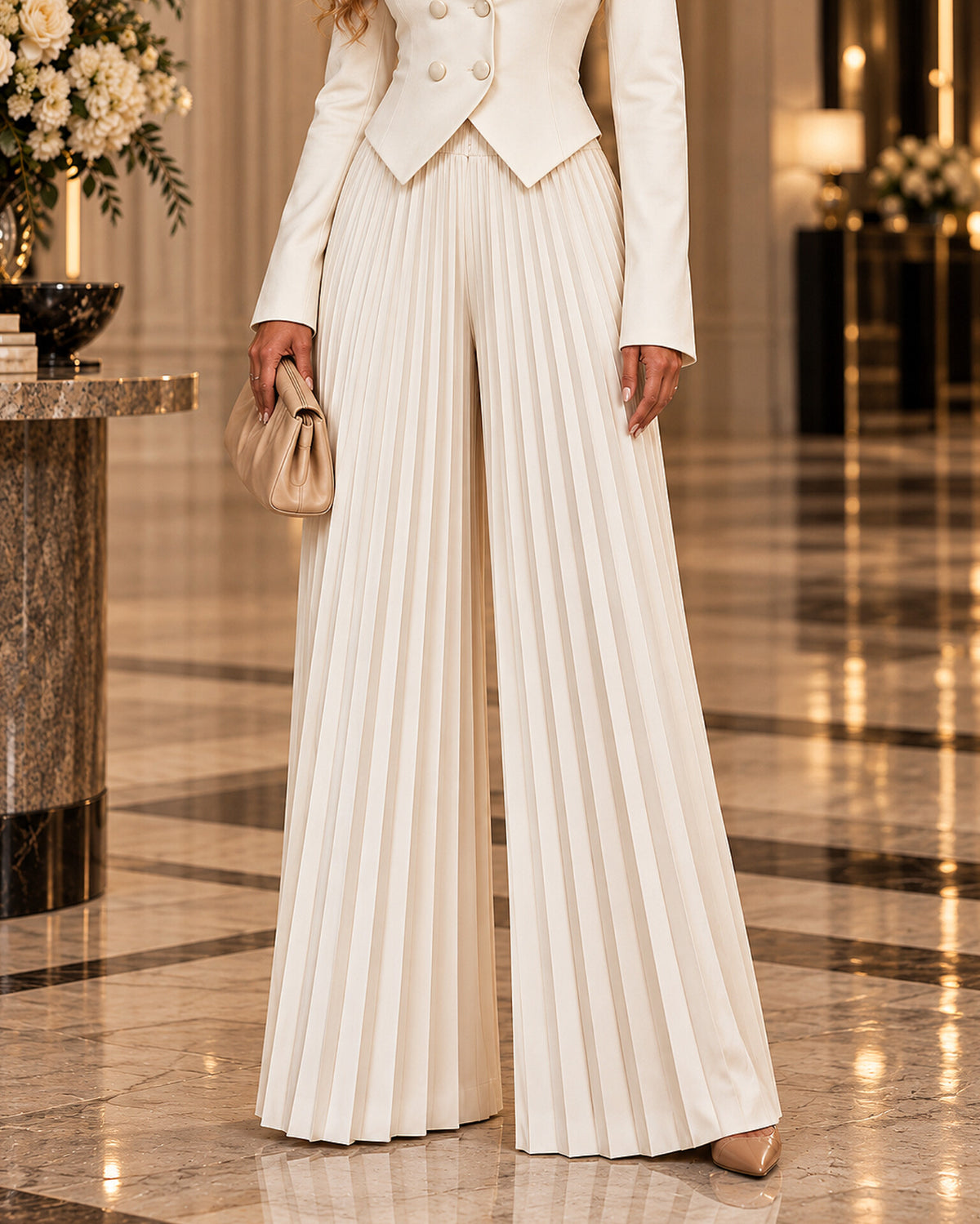 Tailored Pleated Wide-Leg Co-ord