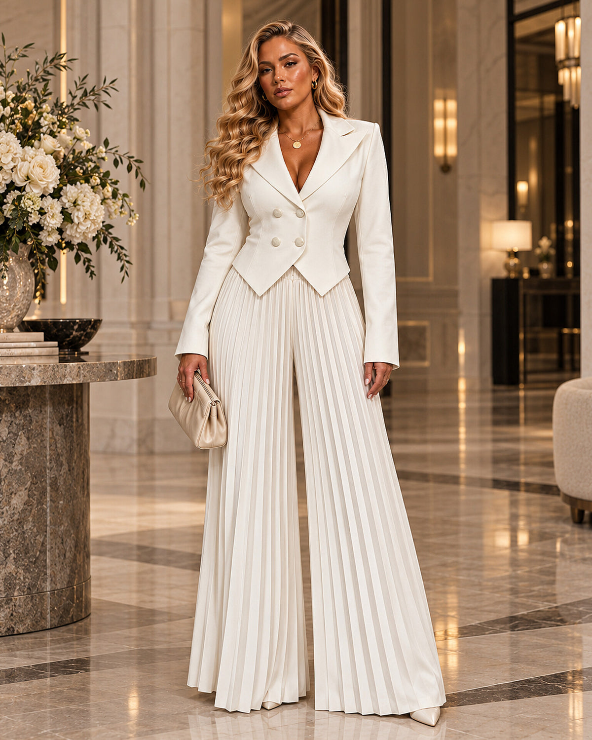 Tailored Pleated Wide-Leg Co-ord