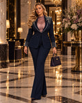 Pearl-Embellished Blazer & Wide-Leg Trouser Set