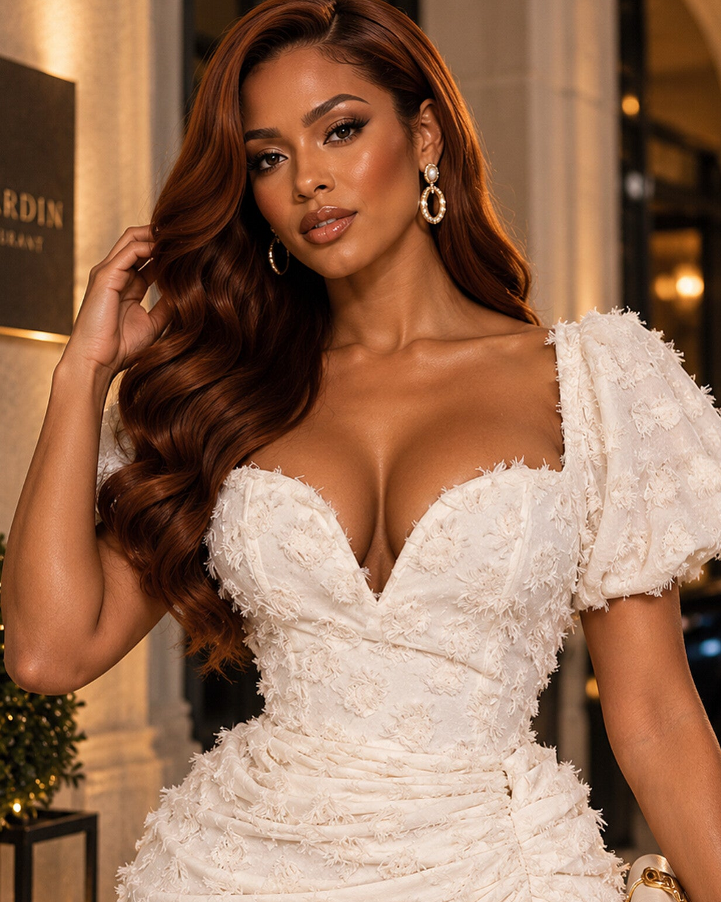 Sculpted Ruffle V-Neck Mini Dress