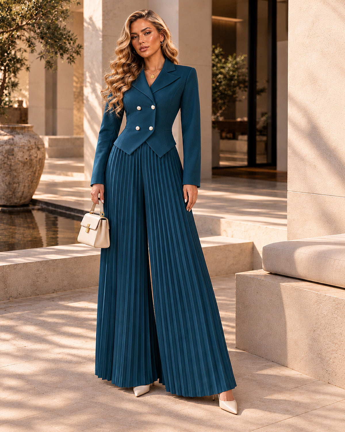 Tailored Pleated Wide-Leg Co-ord